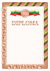 Vertical diploma for third place with Lithuania flag
