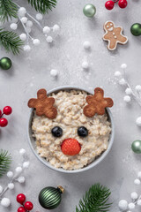 Christmas santa deer oatmeal porridge for kids breakfast