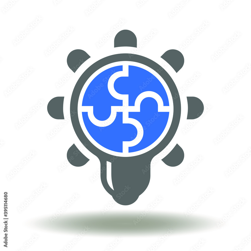 Poster light bulb with puzzle icon vector. solution creative idea symbol.