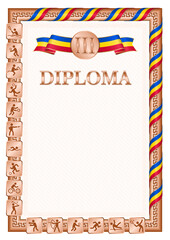 Vertical diploma for third place with Moldova flag