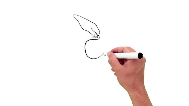 Pouring milk into mug. Black line animation with pencil on white background