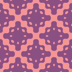 Vector seamless pattern, floral ornamental background, repeat geometric tiles, curved shapes. Abstract ornament texture in purple and pink color. Stylish design for decor, fabric, cover, wallpaper