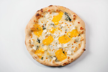 Italian pizza with different types of cheese.  Italian fast food delivery.