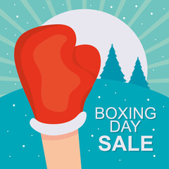 boxing day sale design with hand with boxing glove