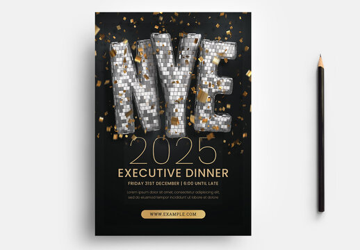 New Year's Eve Party Flyer with 3D Title Text