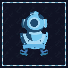 nautical underwater suit in seal stamp with ribbon vector design