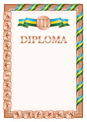 Vertical diploma for third place with Rwanda flag