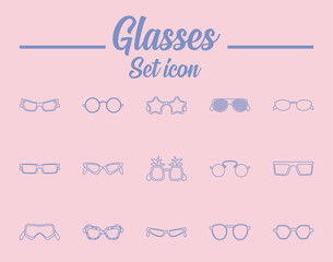 set glasses icons, line style on pink background