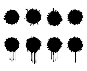 Black splash isolated on white background. Ink drips vector outline image. Set icon.