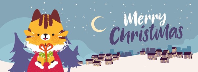 New Year 2021 And Christmas Greeting Banner With Cute holiday character