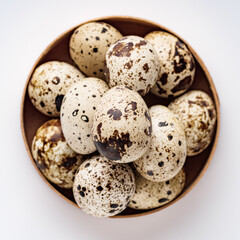 fresh quail eggs on a white acrylic background