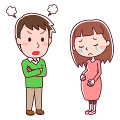怒る男性と泣く妊婦