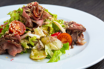 Beef salad,Spicy salad of roasted beef, Thai style food,Thai beef salad spicy dish.