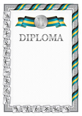 Vertical diploma for second place with Bahamas flag