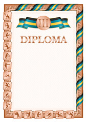 Vertical diploma for third place with Bahamas flag