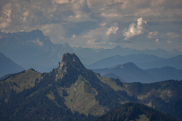 Obraz premium pre alps in bavaria with montain silhouettes and clouds