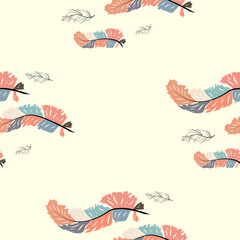 Obraz premium Colorful cute seamless pattern with variety of feather