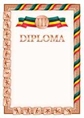 Vertical diploma for third place with Mozambique flag