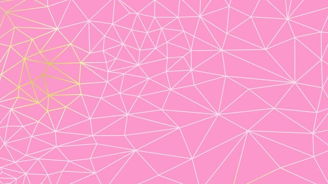 Animated abstract golden linear geometric background from triangles. Flat vector illustration on pink background.