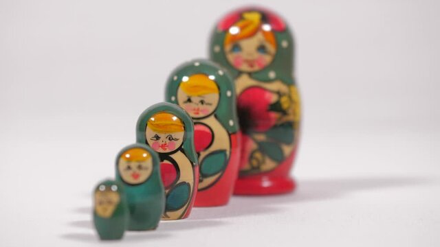 Matryoshka dolls on white background 4k