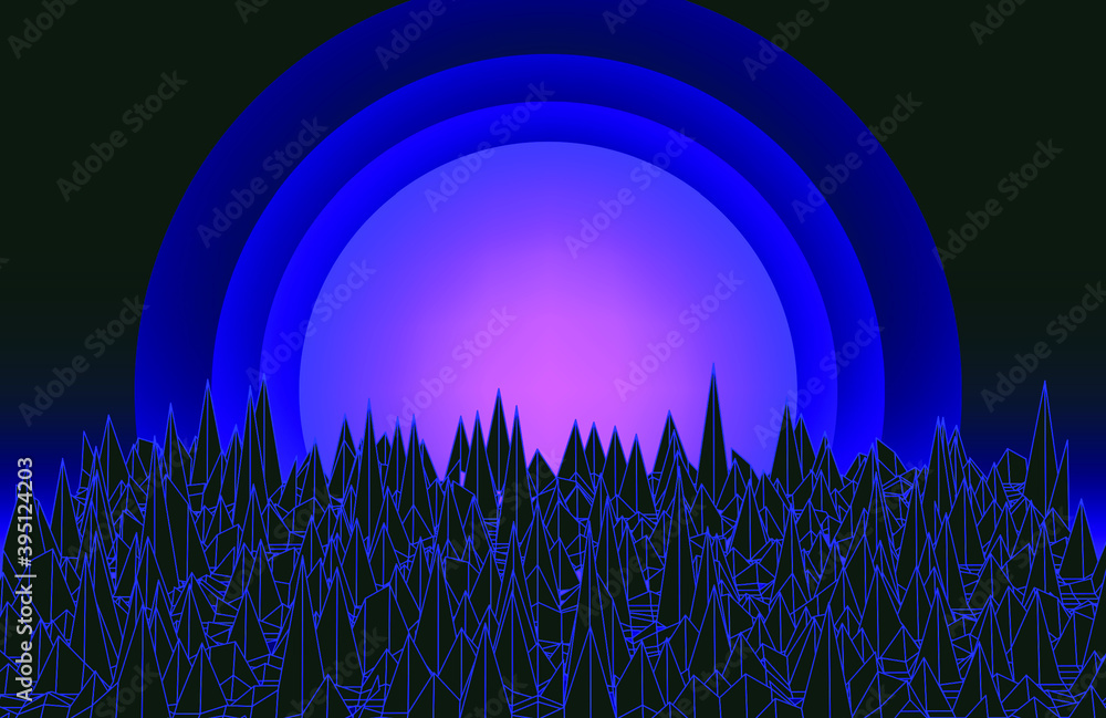 Poster retro synthwave sunrise. futuristic sci-fi landscape with sun above the endless laser grid like in o
