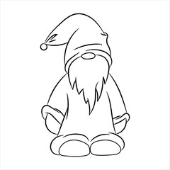 Cute gnome with beard isolated on white background. Contour drawing.