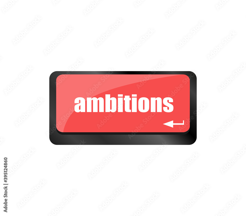 Poster computer keyboard with ambition button - business concept, keyboard keys