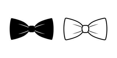 Concepto moda de caballero. Icono plano corbatín con nudo pajarita con relleno y lineas en color negro © teracreonte