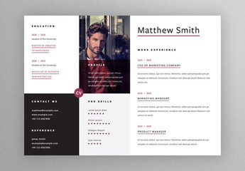 Horizontal Resume Layout with Red Accents