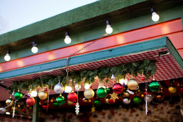 Christmas market stall with decorations