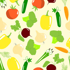 seamless pattern with vegetables. vegan print on a light background for the design of fabrics, clothes, notebooks, kids' things.