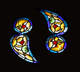 stained glass window.  Romania, Corvin Castle
