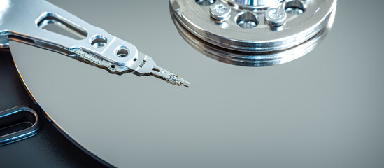 The Inside of a Hard Drive Disk, High Capacity Electro- Mechanical Storage, Safe Place for Data...