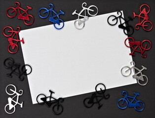 White frame with bicycles.