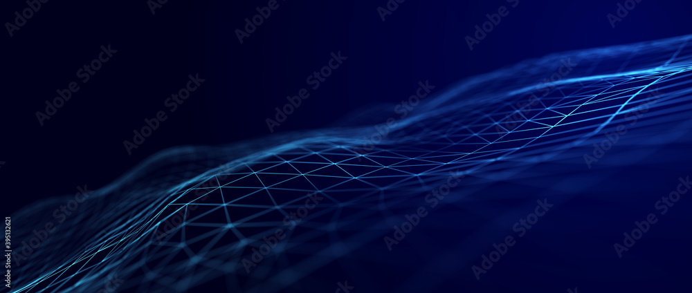 Aufkleber Connected polygons in a geometric background. Cybernetic particles network connection 3d rendering.