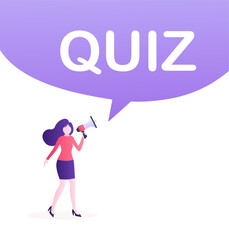 Flat illustration with quiz people with megaphone for computer game design. Computer screen. Smartphone icon vector illustration. Vector sign.