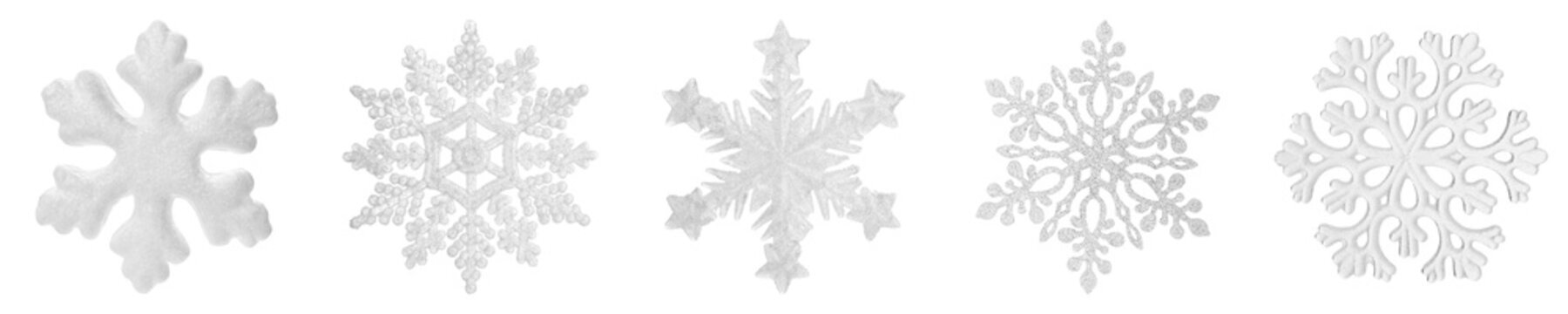 Set of beautiful decorative snowflakes on white background. Banner design
