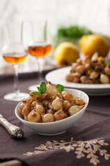 Savory Glazed Pearl Onions in White Bowl
