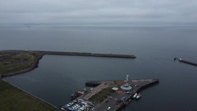 Aerial: Evening Flight Over Granton Harbor, Edinburgh, Scotland