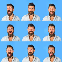 Set of human emotions. Different emotions. Collage of different emotions. Emoticon set. Emotion set...