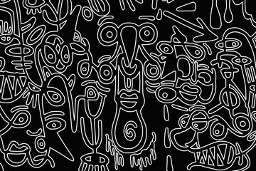 Black and white abstract pattern on black background, abstract design and background.	