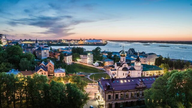 Nizhny Novgorod, Russia.Day time-lapse,View of the Volga River, the confluence of the Oka and Volga, the Nizhny Novgorod Arrow, the mouth of the Oka.
