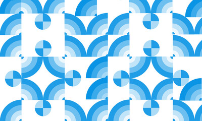 Geometric shape composed of blue quarter circles on a white background
