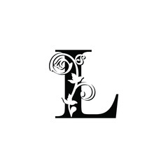 letter L. Vintage black flower ornament initial letters.  Alphabet. Logo vector 