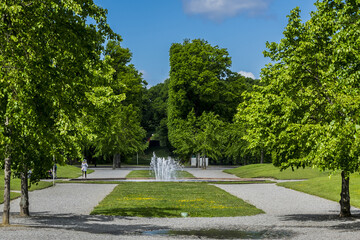 Fototapeta na wymiar Magnificent Public Park near Drottningholm Palace in Stockholm, Sweden. Drottningholm Palace - most well preserved royal castle built in the 1600s in Sweden.