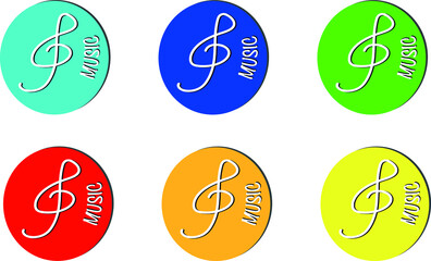 Various badges, buttons or icons on music theme, with clef, notes key drawn in vector