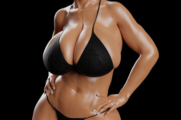 Obraz premium Sexy young woman with big boobs in a black bikini