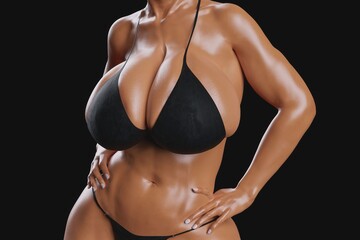 Obraz premium Sexy young woman with big boobs in a black bikini