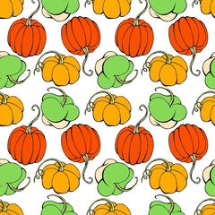 Pumpkin seamless pattern on white background. Hand drawn pumpkin vector. Pumpkin patch.template with hand-drawn graphic. Coffee flyer.
