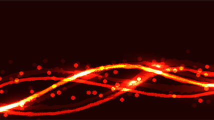Fototapeta na wymiar Abstract red energy glowing bright fire colored mottled neon burning magical beautiful figure pattern from the bands of waves of lines of bends of the shining cosmic. The background. illustration